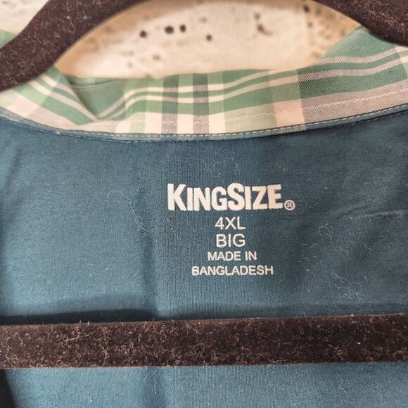 KingSize Big And Tall Short Sleeve Button Up Plaid Mens 4xl Green Casual Shirt - Picture 5 of 6